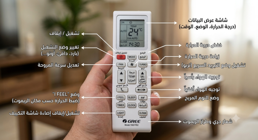 شرح علامات ريموت مكيف Gree